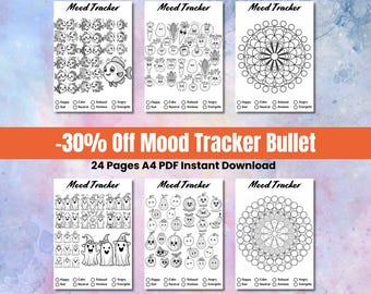 Mood Tracker Bullet Journal A4 Printable PDF, Digital Monthly Mood Trackers Pages, Coloring Page World Cup 2026