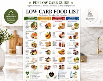 低炭水化物食品リスト、ケトジェニックダイエット＆糖尿病患者向け食料品チャート、ダイエットガイドPDF、避けるべき食品
