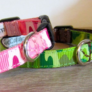 3/8" width Camo Dog Collar (Pink or Green) - narrow width for tiny dogs / puppies