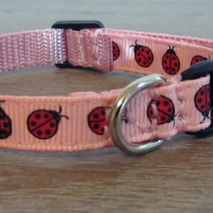 3/8" width Pink Ladybug Dog Collar - narrow width for small / tiny dogs / puppies