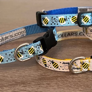 3/8" width Bee Pattern Dog Collar - narrow width for tiny dogs / puppies