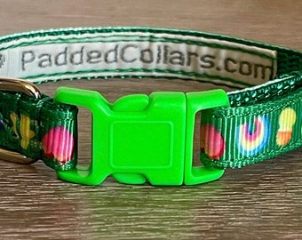 3/8" width St Patricks Lucky Charms Pattern Dog Collar - narrow width for tiny dogs / puppies