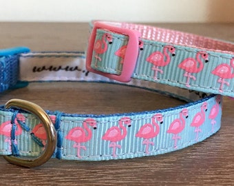 3/8" width Flamingo Pattern Dog Collar - narrow width for tiny dogs /chihuahuas/puppies