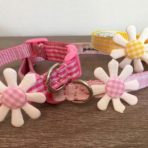 3/8" width Gingham Daisy Dog Collars - narrow width for small / tiny dogs / puppies