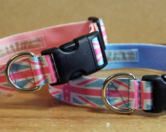 1" width Pastel Union Jack Dog Collars - British Flag - LARGER dogs