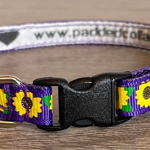 3/8" width Purple Sunflower Dog Collar - narrow width for small / tiny dogs / puppies