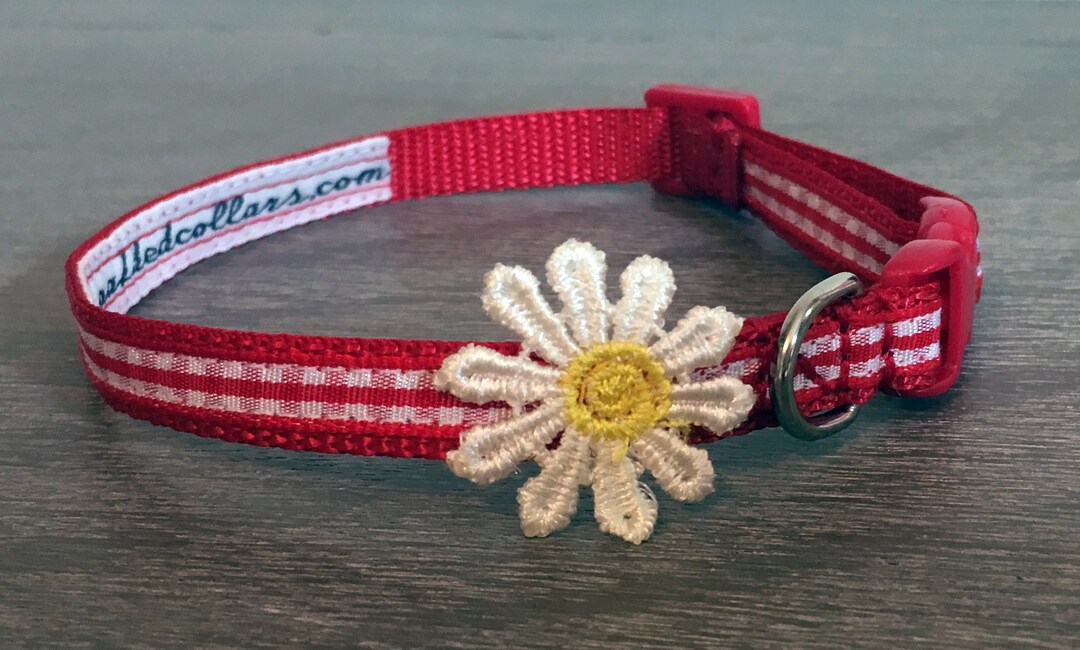 3/8 Width Red Gingham & Daisy Dog Collar Small / Tiny Etsy New Zealand