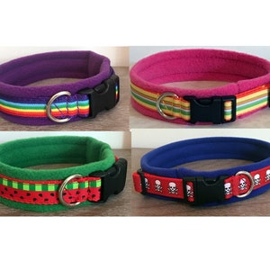 MEDIUM width Fleece Padded Funprints Dog Collars made to measure Quick Release image 1