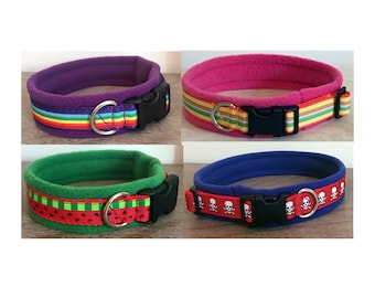 MEDIUM width Fleece Padded Funprints Dog Collars - (made to measure) Quick Release