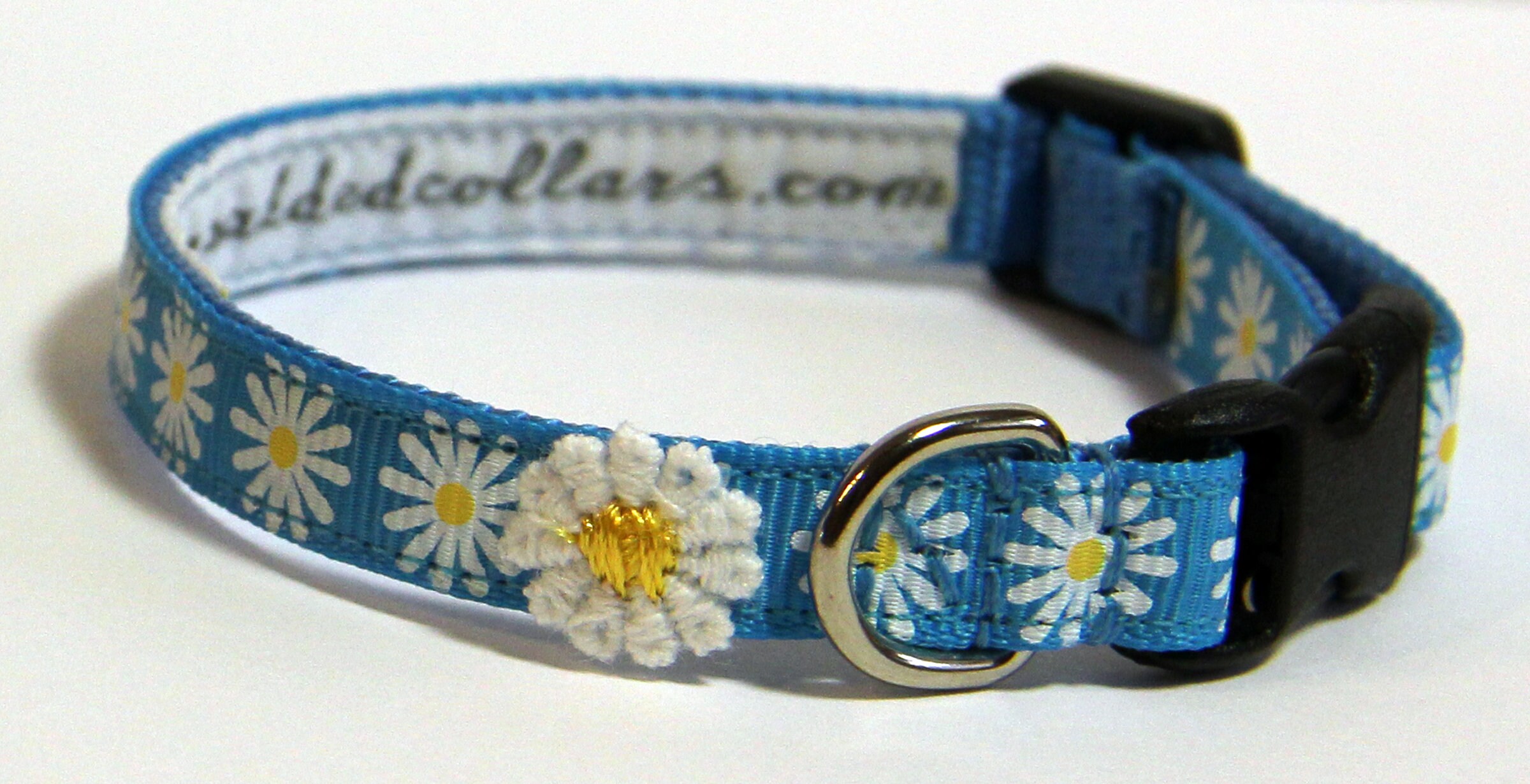 Blue Daisy pattern Dog Collar narrow width for small / tiny Etsy