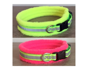 NARROW Width - Reflective Safety Colours - Padded Dog Collar - small / tiny dogs