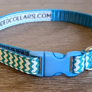 3/8" width Sky Blue Zig-zag Pattern Dog Collar - narrow width for tiny dogs / puppies