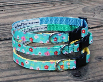 3/8" width Meadow Flowers Dog Collar - narrow width for small dogs / puppies