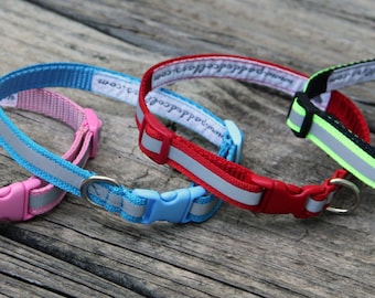 3/8" width Safety Neon & Reflective Dog Collars and Leashes - narrow width (small dogs / puppies)