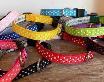3/8" width Polkadot Dog Collar - narrow width for tiny dogs / puppies - choice of colours