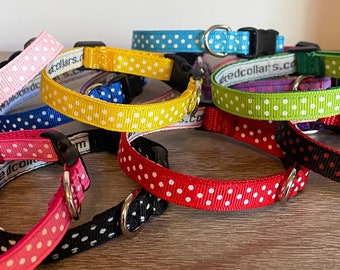 3/8" width Polkadot Dog Collar - narrow width for tiny dogs / puppies - choice of colours