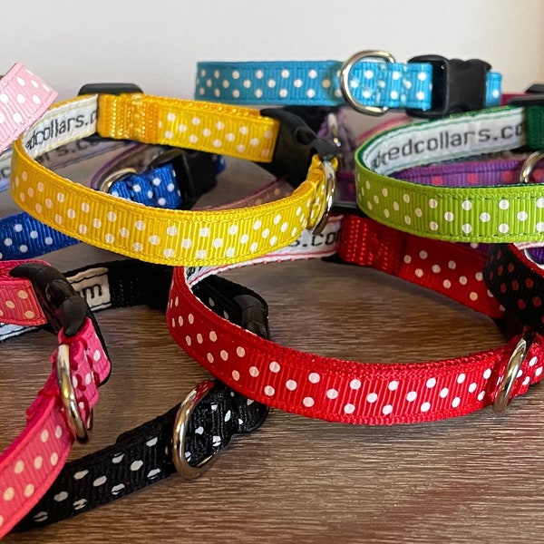 3/8" width Polkadot Dog Collar - narrow width for tiny dogs / puppies - choice of colours