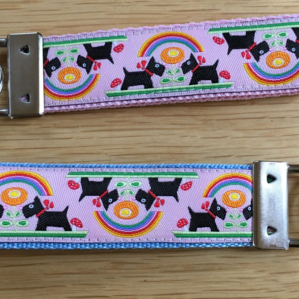 Scotties / Scottish Terrier and Rainbows Keyring (key-chain / key-fob)