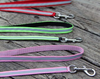 3/8" Safety Neon & Reflective Dog Leashes - narrow width (small dogs / puppies)