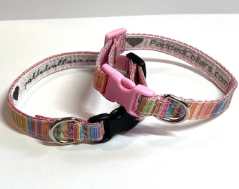 3/8" width Pastel Stripe Dog Collar - narrow width for small / tiny dogs / puppies