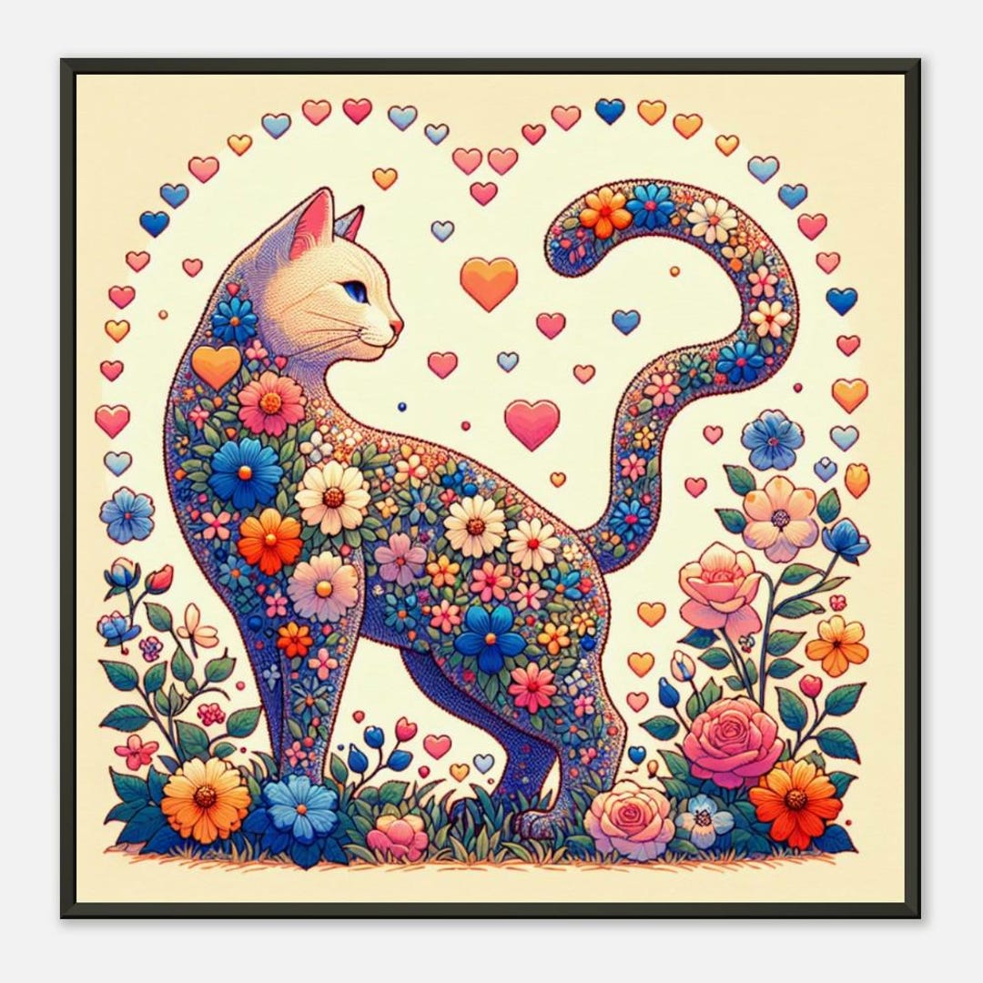 Love Cat Flower Poster 20x20 Cute Floral Cat Art Print Home Decor ...