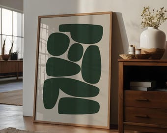 Mid Century Abstract Wall Art, Modern Minimalist Green Printable Art, Boho Living Room Artwork, Bedroom Decor Digital Download  | Sombrae