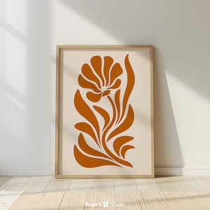 Terracotta Plant Print: Abstract Botanical Art, Mid-Century Modern (Digital Download)
