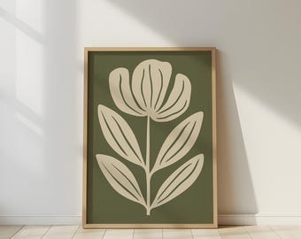Impression botanique vert olive : art mural bohème minimaliste (téléchargement numérique))