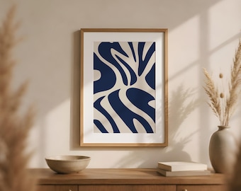 Navy Blue Abstract Art Print: Mid-Century Modern Minimalist Decor (Digital Download)
