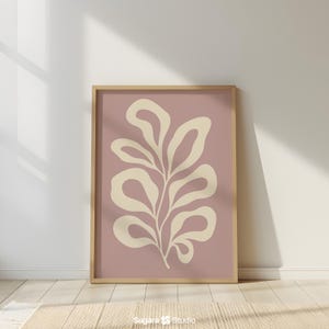 Pink Botanical Wall Art, Minimalist Plant Print, Mid Century Modern Decor, Neutral Abstract Poster, Scandinavian Bedroom Art – Orelien Blush