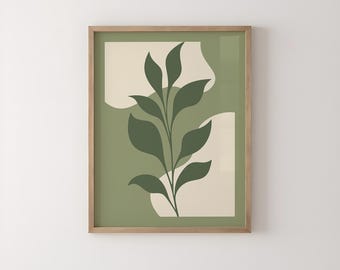 Minimalistischer Kunstdruck: Olivgrüne Blattkunst (Digitaler Download)