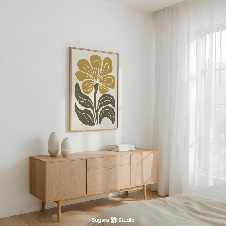 Mid Century Modern Botanical Print: Olive Green Japandi Wall Art (Digital Download) image 7