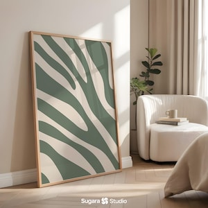 Minimalist Abstract Art Print: Sage Green Beige Stripes (Digital Download