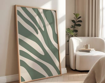 Minimalist Organic Abstract Wall Art  Print, Modern Green & Beige Artwork, Boho Living Room Art, Downloadable Bedroom Decor | Sage Stripes