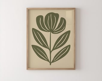 Impresión botánica minimalista verde: Arte mural floral abstracto (descarga digital)