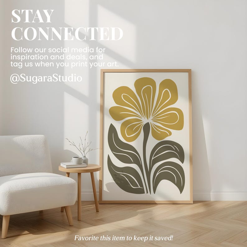 Mid Century Modern Botanical Print: Olive Green Japandi Wall Art (Digital Download) image 6