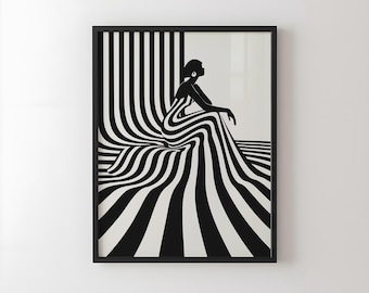 Minimalist Female Silhouette Line Art Print: Black and White Abstract (Digital Download)
