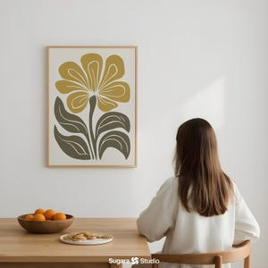 Mid Century Modern Botanical Print: Olive Green Japandi Wall Art (Digital Download) image 8