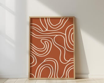Mid-Century Modern Wall Art, Minimalist Abstract Print, Burnt Orange Poster, Boho Printable Poster, Digital Download Home decor - Terra Flow