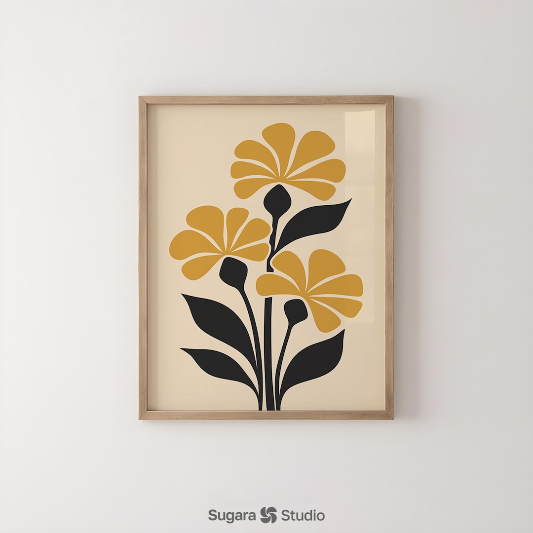 Mustard Yellow Floral Print: Mid-century Modern Botanical Art (digital ...