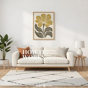 Mid Century Modern Botanical Print: Olive Green Japandi Wall Art (Digital Download) image 4