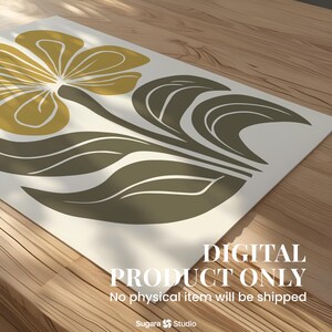 Mid Century Modern Botanical Print: Olive Green Japandi Wall Art (Digital Download) image 2