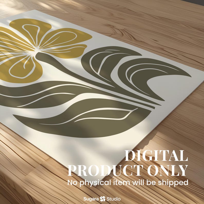 Mid Century Modern Botanical Print: Olive Green Japandi Wall Art (Digital Download) image 2