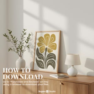 Mid Century Modern Botanical Print: Olive Green Japandi Wall Art (Digital Download) image 5