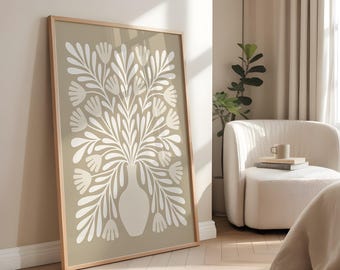 Neutral Botanical Print: Minimalist Beige Flower Art (Digital Download)