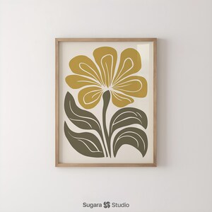 Mid Century Modern Botanical Print: Olive Green Japandi Wall Art (Digital Download) image 9