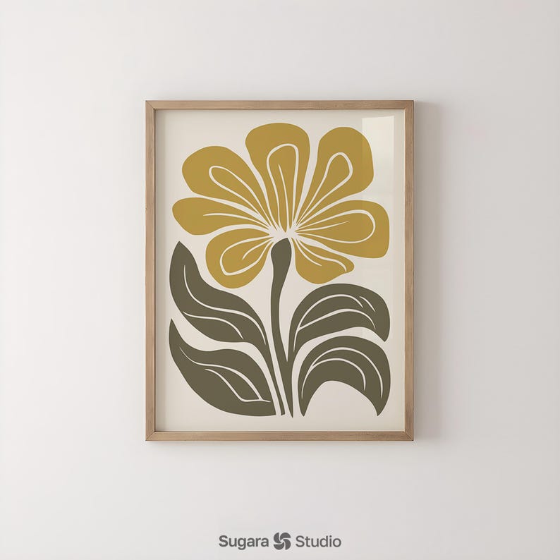 Mid Century Modern Botanical Print: Olive Green Japandi Wall Art (Digital Download) image 9