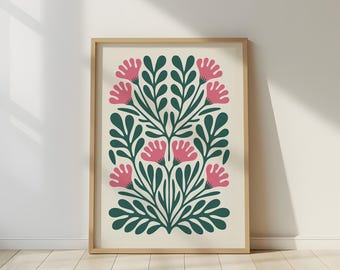 Pink Floral Botanical Print: Modern Minimalist Wall Art (Digital Download)