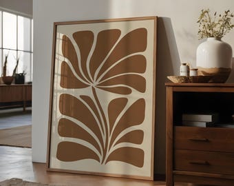 Earthy Brown Abstract Plant Print: Boho Minimalist Wall Art (Digital Download)