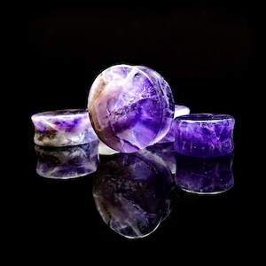 Amethyst Plug / Gauge - Double Flare Stone Ear Plugs / Gauge in 6mm - 30mm
